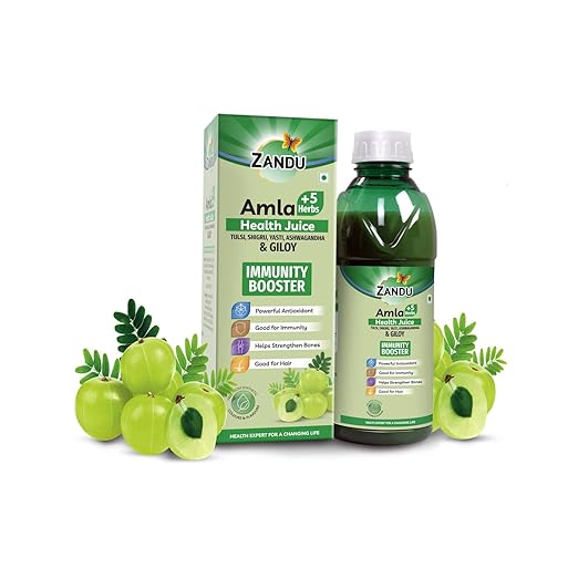 Zandu Amla + 5 Herbs Health Juice | Ayurvedic Immunity Booster | Powerful Antioxidant | Good for Bones and Hair |No Added Sugar (1000ml)