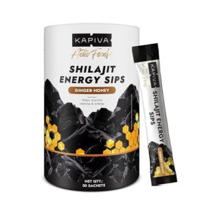 Kapiva Shilajit Energy Sips | With 100% Pure Shilajit/Shilajeet | 250mg Shilajit/Stick | Boosts Energy & Stamina | 30 Sachets | Ginger Honey Flavour (30 N)